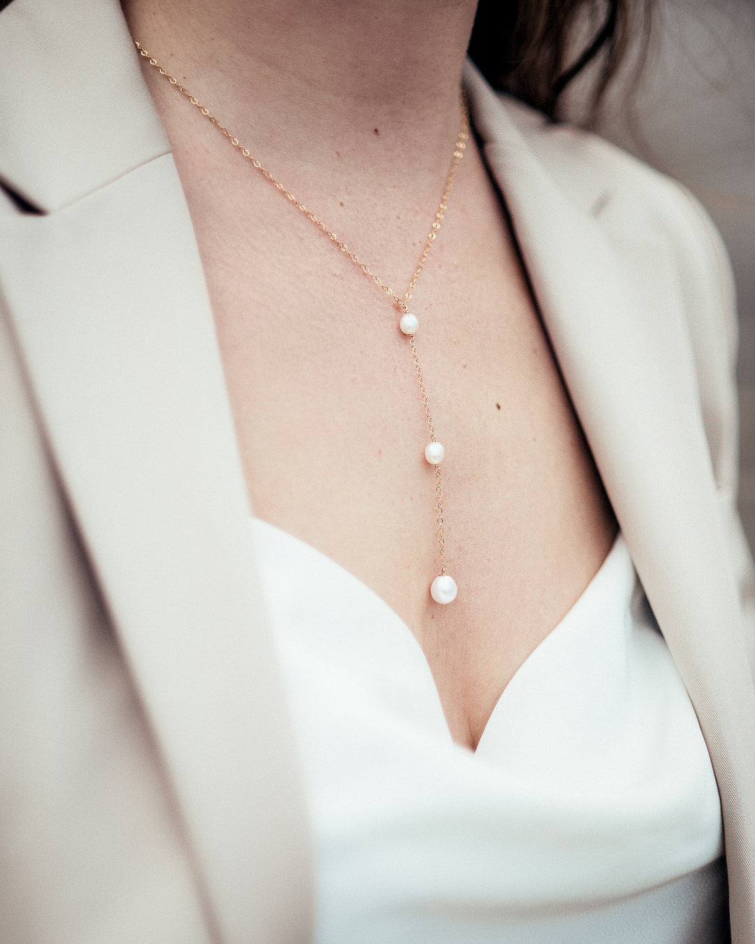 Ivy - Long pendant Y necklace with pearls for Brides