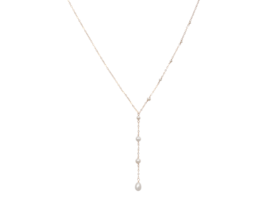 Andrea - Asymmetric Y necklace with dainty freshwater pearls