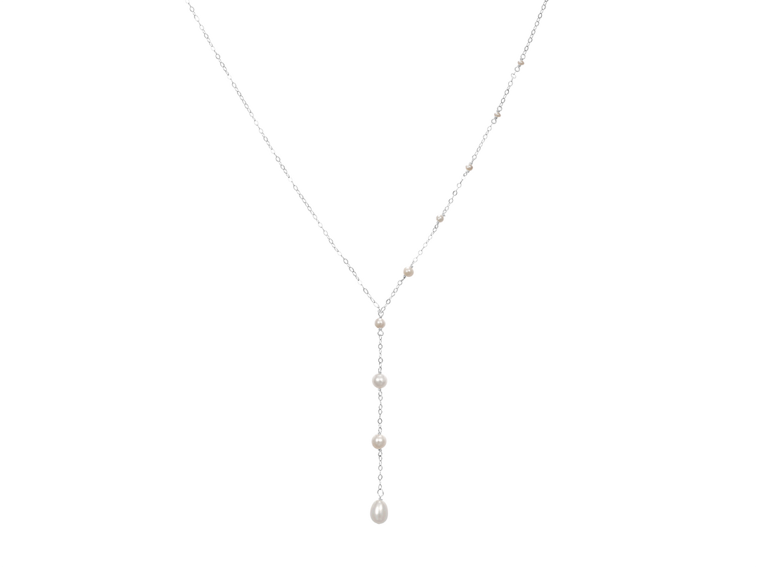 Andrea - Asymmetric Y necklace with dainty freshwater pearls