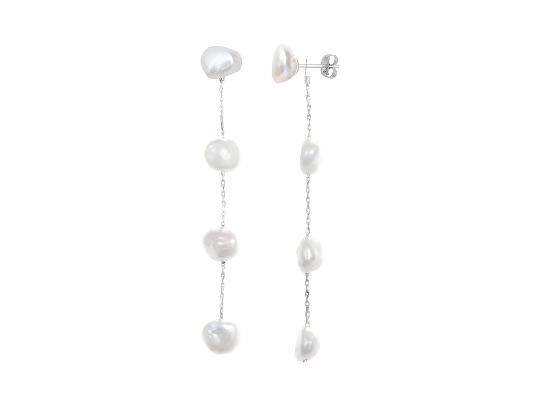 Calliope Petite - Long irregular pearl earrings for Modern Bride