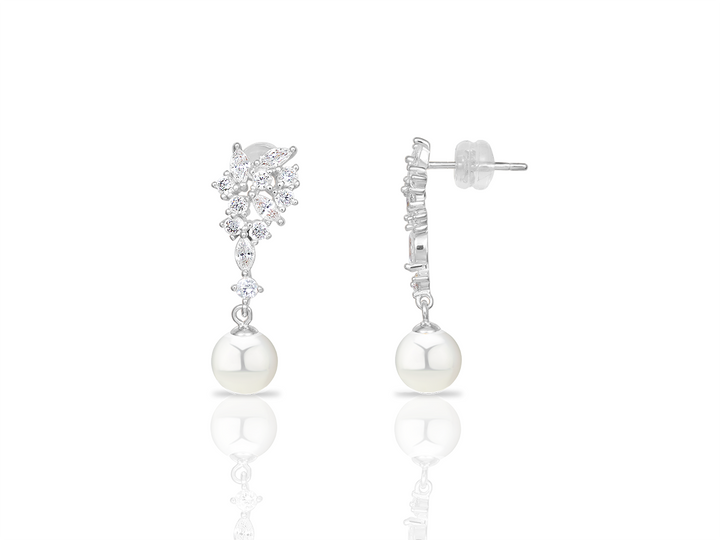 Eugénie - Boucles d'oreilles en perles d'eau douce rondes avec diamants