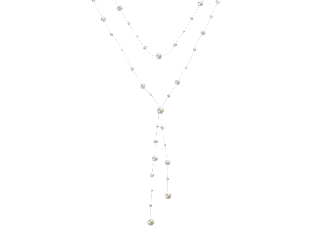 Aimée - Back Necklace with Floating Pearls Bridal