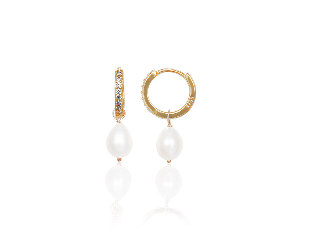 Lili - Pavé Hoop earrings with Freshwater Drop Pearl