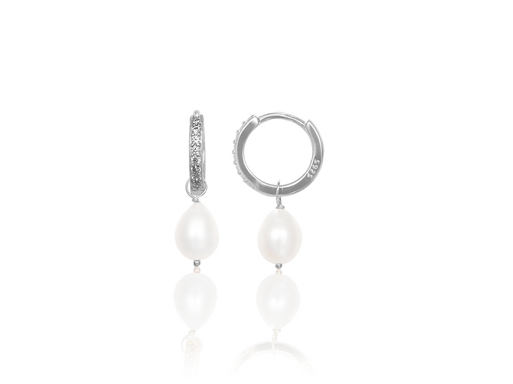 Lili - Boucles d'oreilles créoles Pavé avec perle d'eau douce en goutte