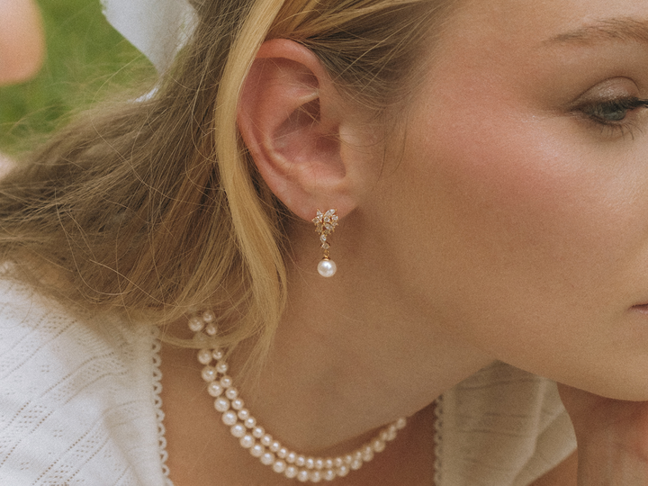 Eugénie - Boucles d'oreilles en perles d'eau douce rondes avec diamants