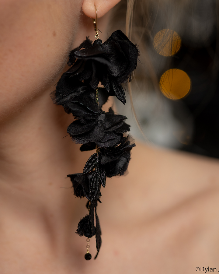 Adrielle Earrings - Night Bird Elegant Black Silk Earrings