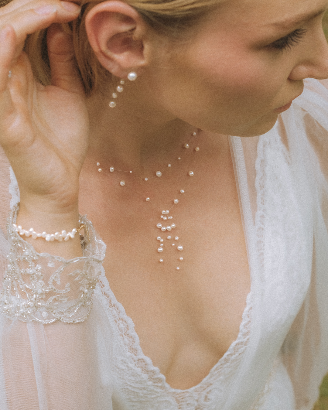 Aimée - Cascading Pearl Necklace for Brides