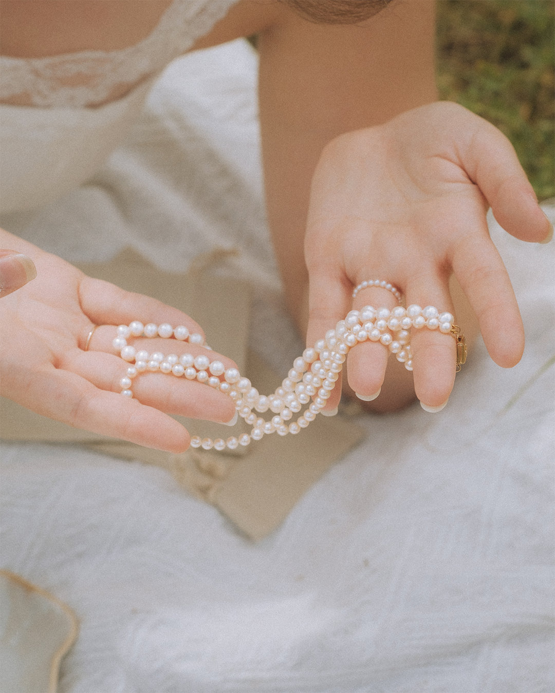 Eugénie Double-strand White Natural Pearl Necklace for Brides