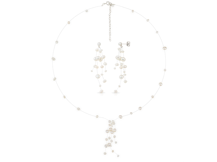 Aimée - Cascading Pearl Earrings and Necklace Bridal Set