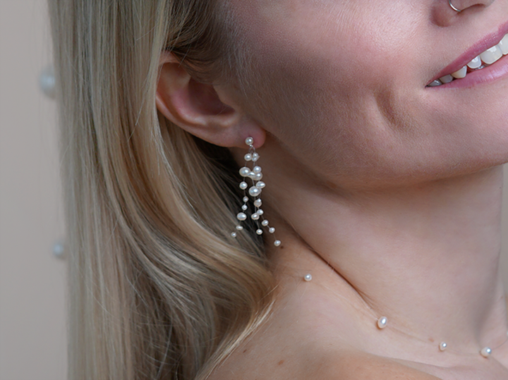 Aimée - Cascading Pearl Earrings and Necklace Bridal Set